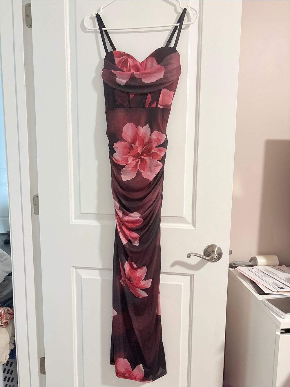 Inspired Hearts Burgundy Maxi Dress with Pink Floral Print
